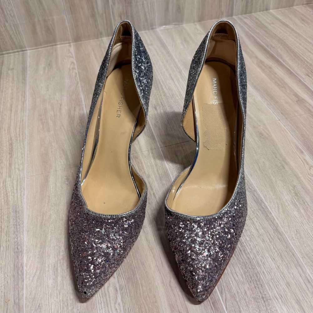 Marc Fisher Zala Silver Glitter Ombre d'Orsay Pointed Toe Stiletto Pumps Sz 10M
